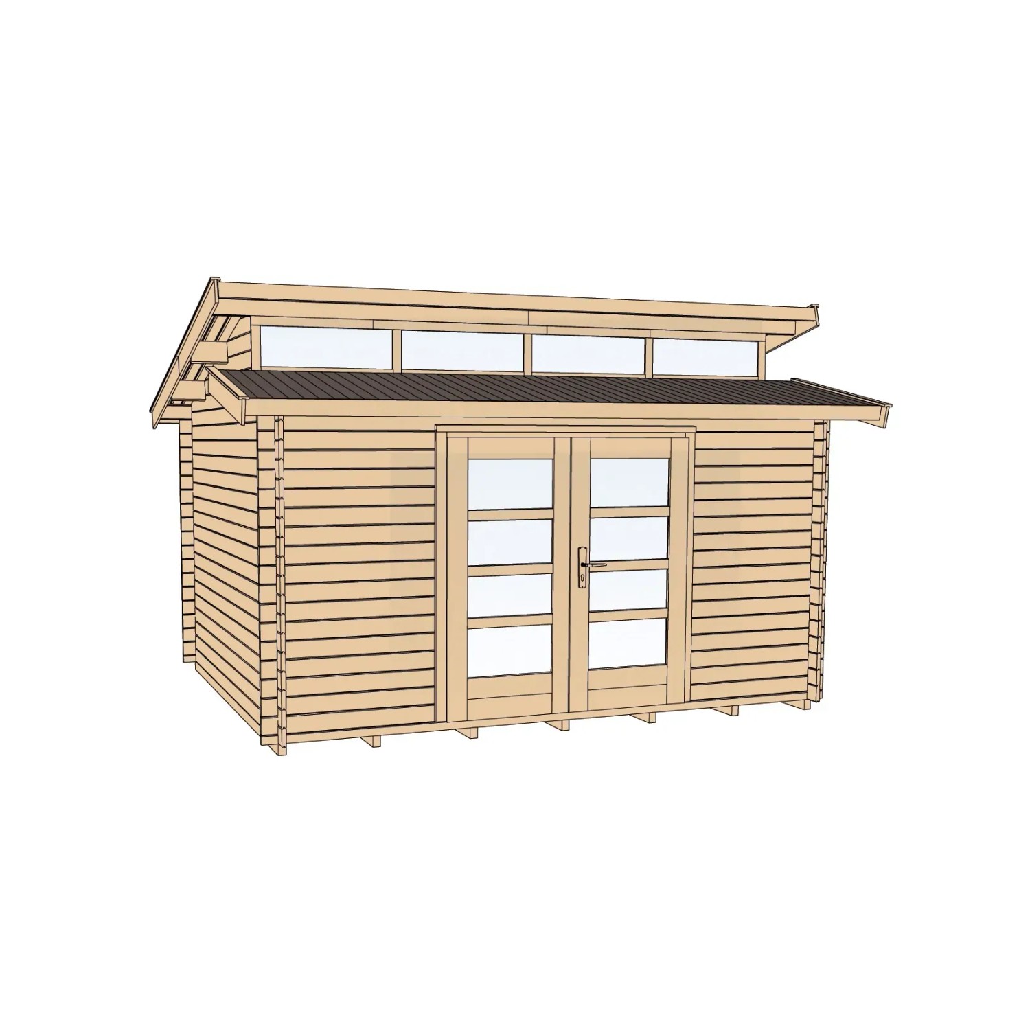 Unbehandeltes Weka Holz-Gartenhaus mit Pultdach und Doppeltür. Ideal als Gerätehaus.