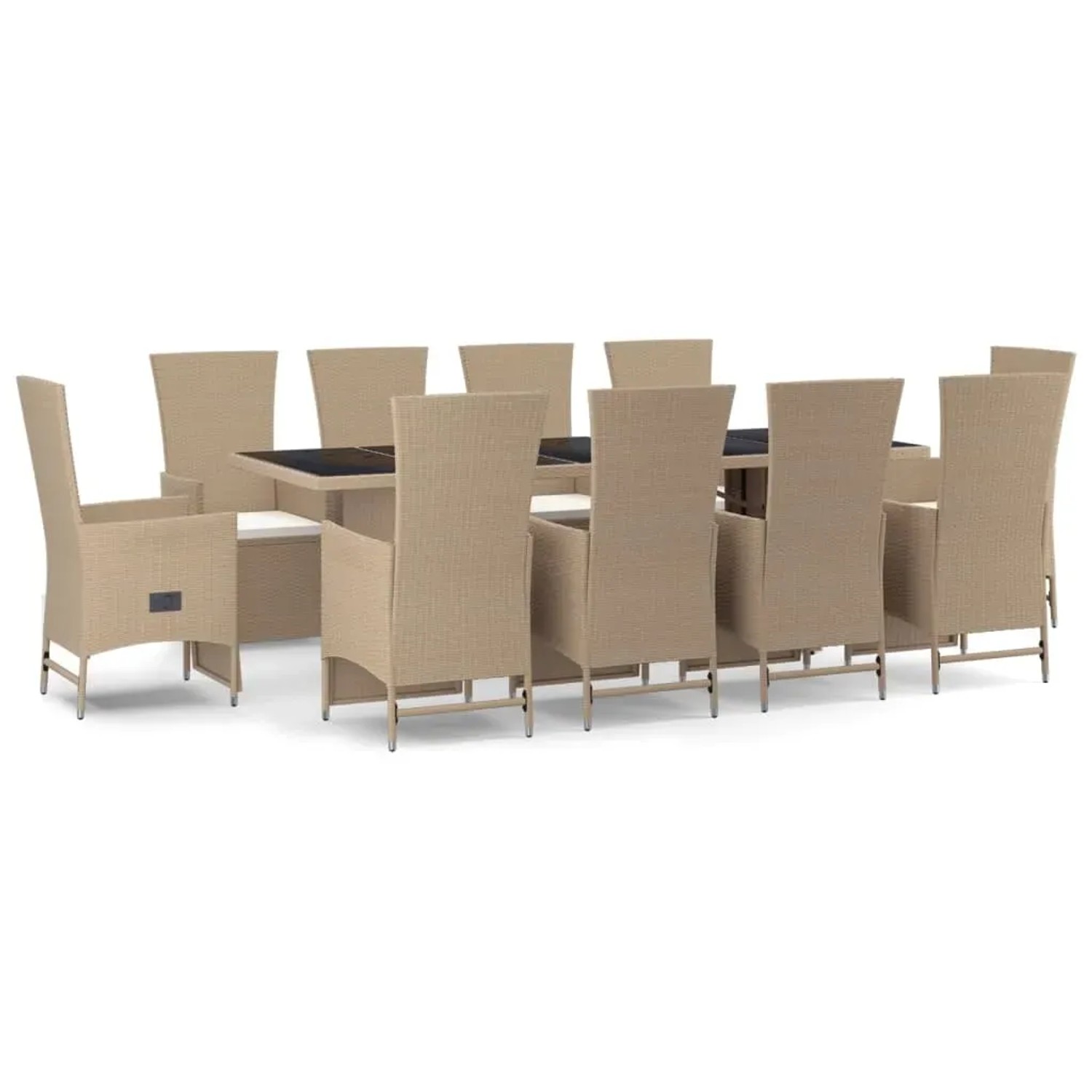 vidaXL 11-Tlg Garten-Essgruppe mit Kissen Beige Poly Rattan 3157581
