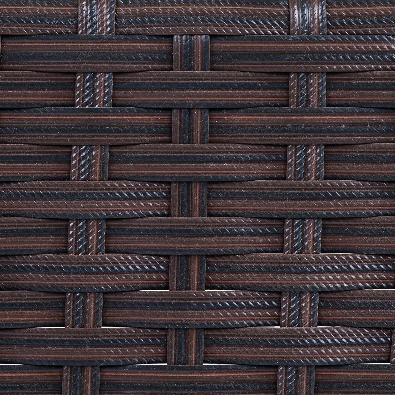 Detailansicht des braun-melierten Poly-Rattan Geflechts der Gartenbank Hamar.