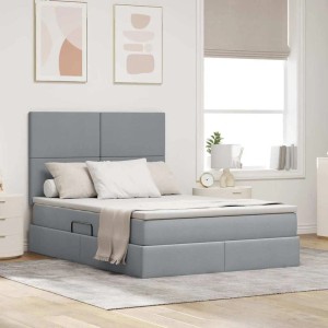 vidaXL Bett mit LED-Lichtleisten Hellgrau 140 x 190 cm Stoff 3372351