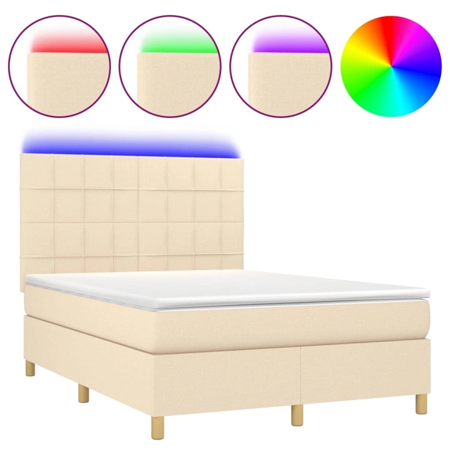 vidaXL Boxspringbett mit Matratze & LED Creme 140x190 cm Stoff 3135434 günstig online kaufen