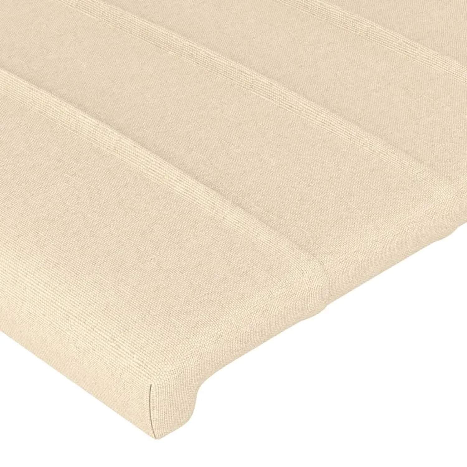 Detailansicht: Cremefarbenes Stoff-Bettgestell mit Kopfteil (80x200 cm).