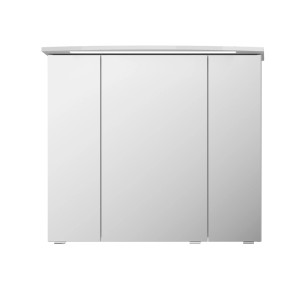 Pelipal Spiegelschrank Serie 4010, weiß glänzend, 82 cm breit, mit drei Türen und Kranzbeleuchtung.