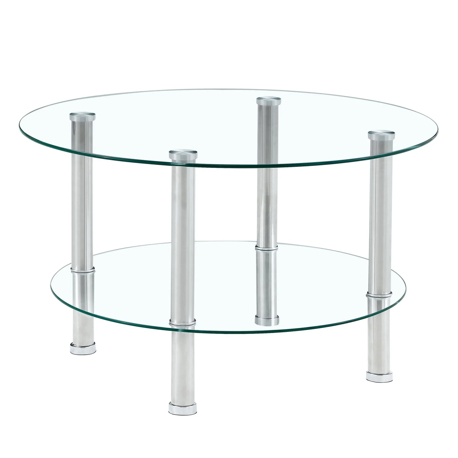 okwish Glascouchtisch mit 2 Stufig Stabil Metallbeine Wohnz 70x70x42 cm Silberfarben