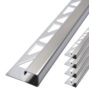 Dalsys Fliesenschiene, Edelstahl gebürstet, 5x2,5m, 8mm, quadratisches Eckprofil.