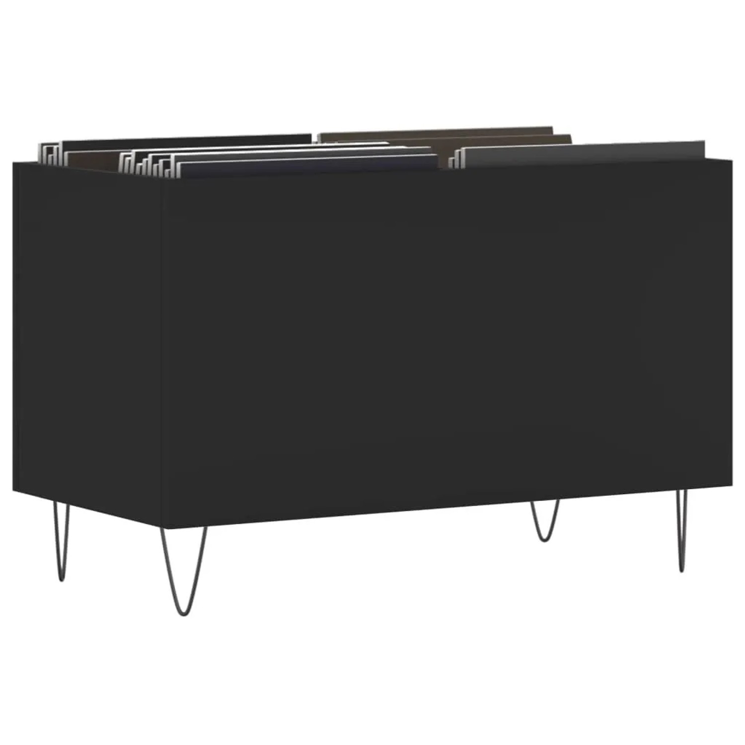 Schwarzer vidaXL Plattenschrank (74,5x38x48 cm) aus Holzwerkstoff mit Schallplatten.