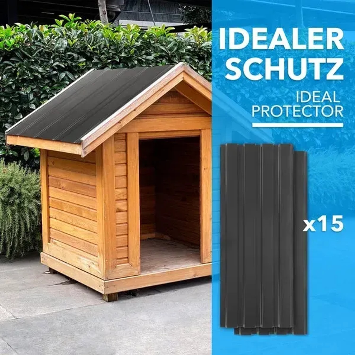 Dunkelgraue Karat Trapezbleche (15er-Set) als Dach für ein Gartenhaus.