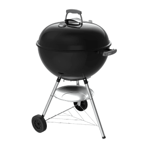 Schwarzer Weber Holzkohlegrill Bar-B Kettle 57 cm mit Deckelthermometer und Ascheauffangschale.