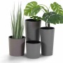 Siena Garden Pflanzgefäße Eco Lens, graue Übertöpfe in verschiedenen Größen mit Rillenstruktur.