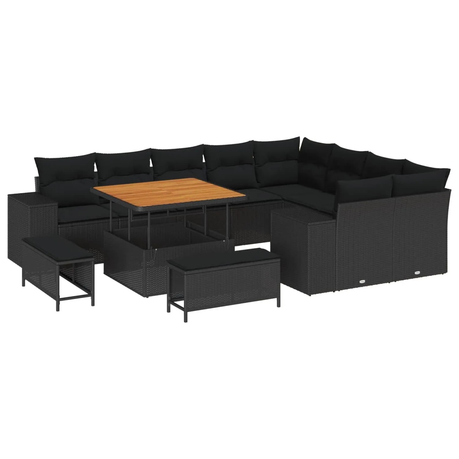 vidaXL Garten-Sofa-Set mit Kissen mit Speicher 12-Tlg Schwarz 3363984