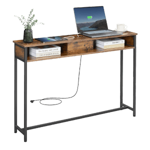 Songmics Konsolentisch Barnet mit Steckdosen Braun-Schwarz
