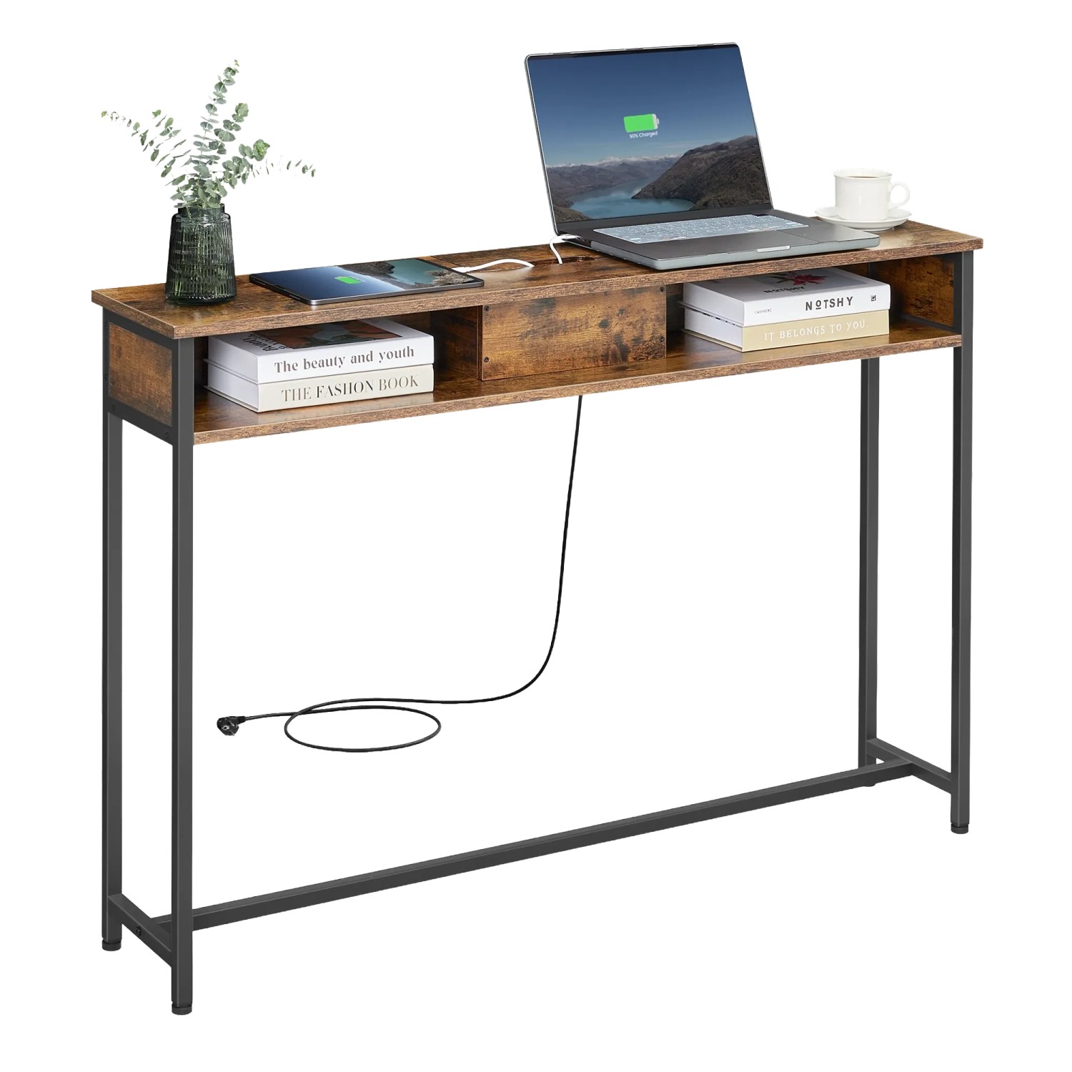 Songmics Konsolentisch Barnet mit Steckdosen Braun-Schwarz günstig online kaufen