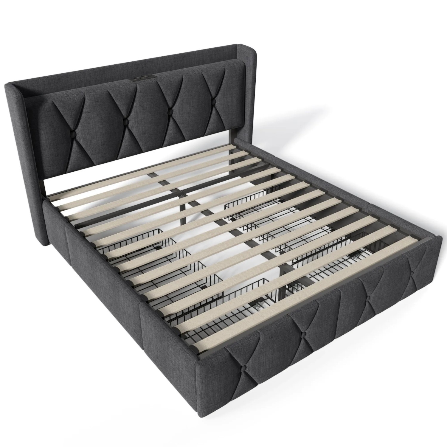 okwish Polsterbett 140x200cm mit USB Kopfteil Schubladen Schlafzimmer Grau mit Matratze