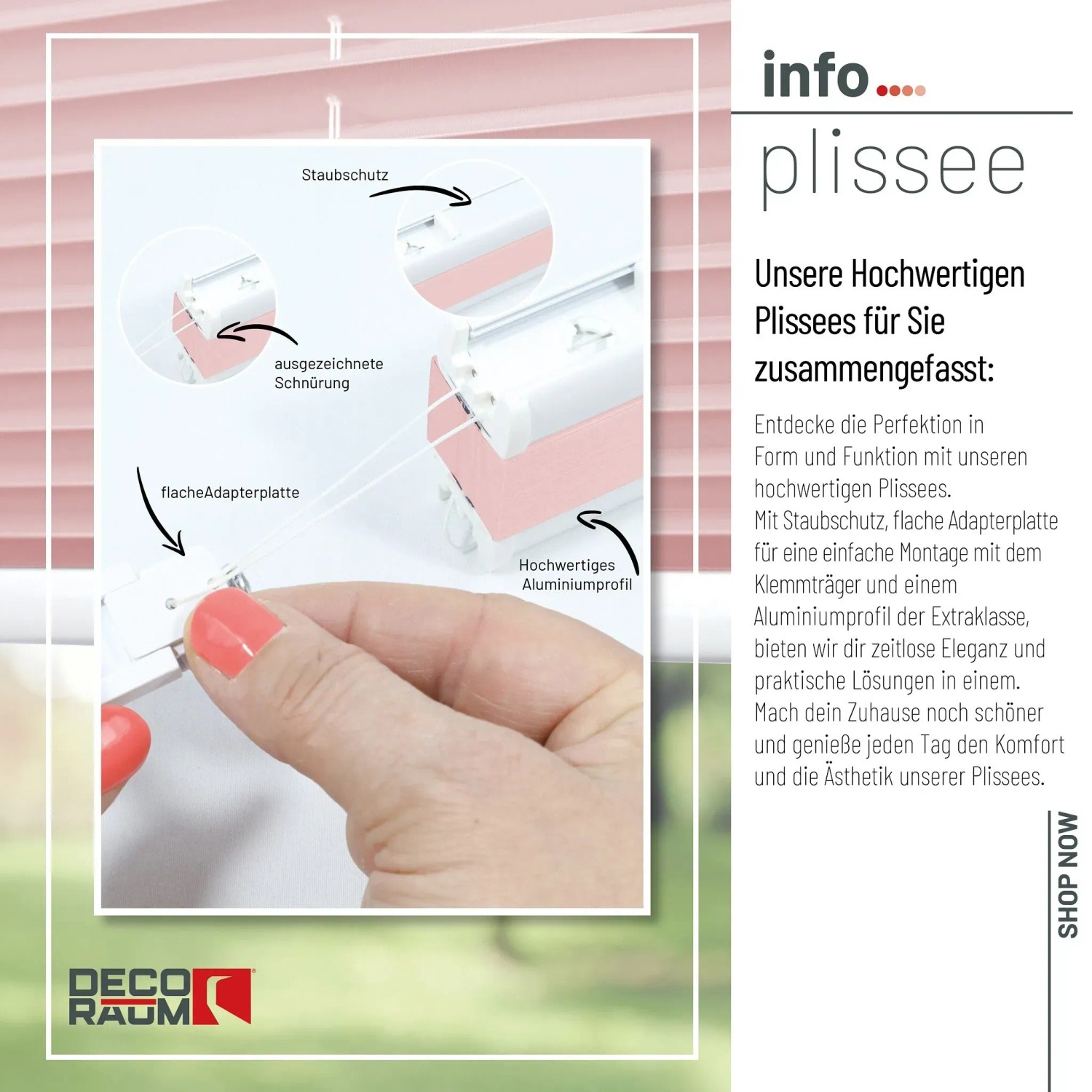 Rosa Plissee 100x210 cm zur Fensterdeko, Montage ohne Bohren mit Klemmfix-System.