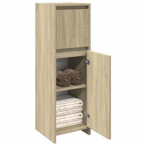 vidaXL Badezimmerschrank Sonoma-Eiche, 30x30x95 cm, mit Fächern und Schublade für Badutensilien.