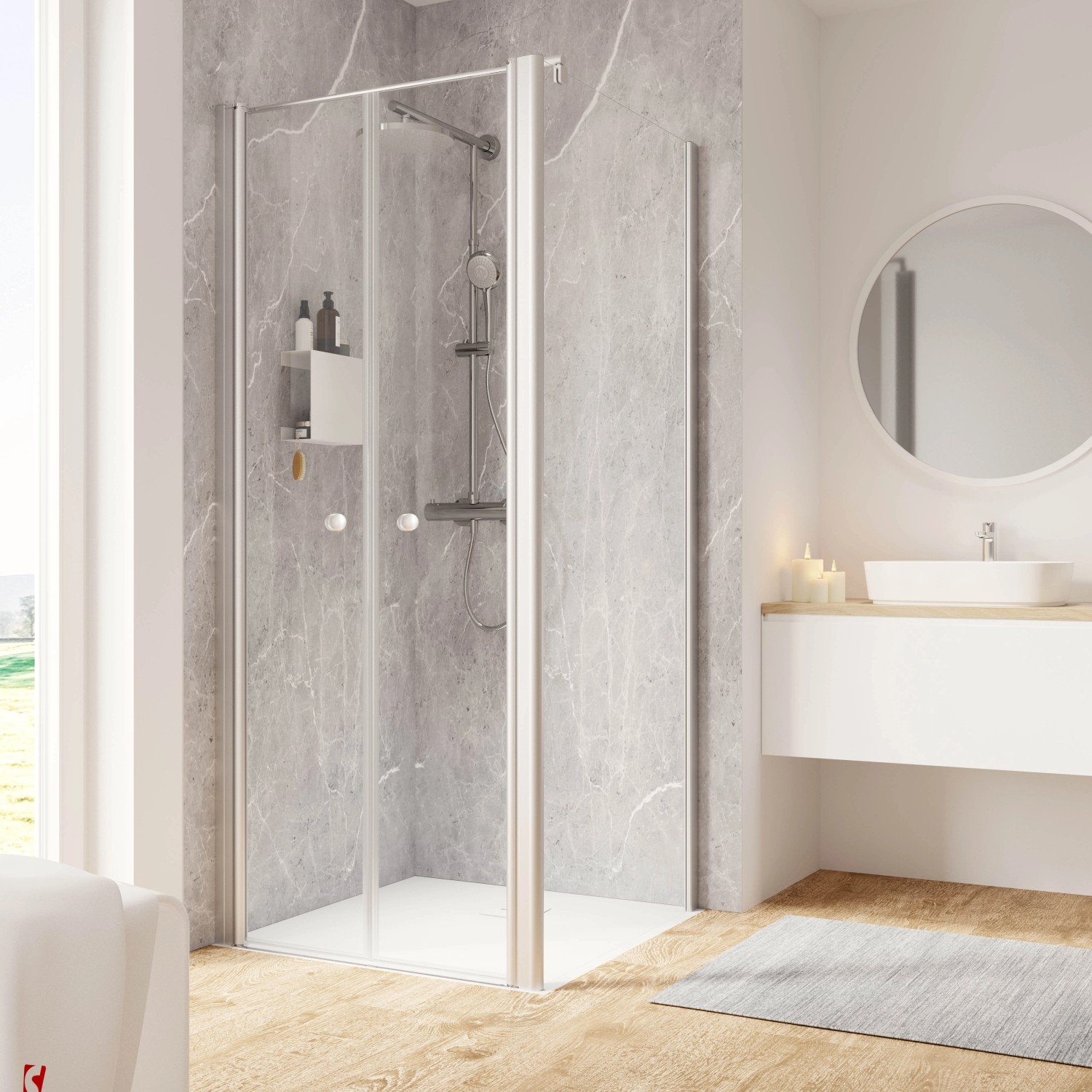 Schulte ExpressPlus Pendeltür und Seitenwand Garant 2.0 Alu-Natur 200 cm x 90 cm