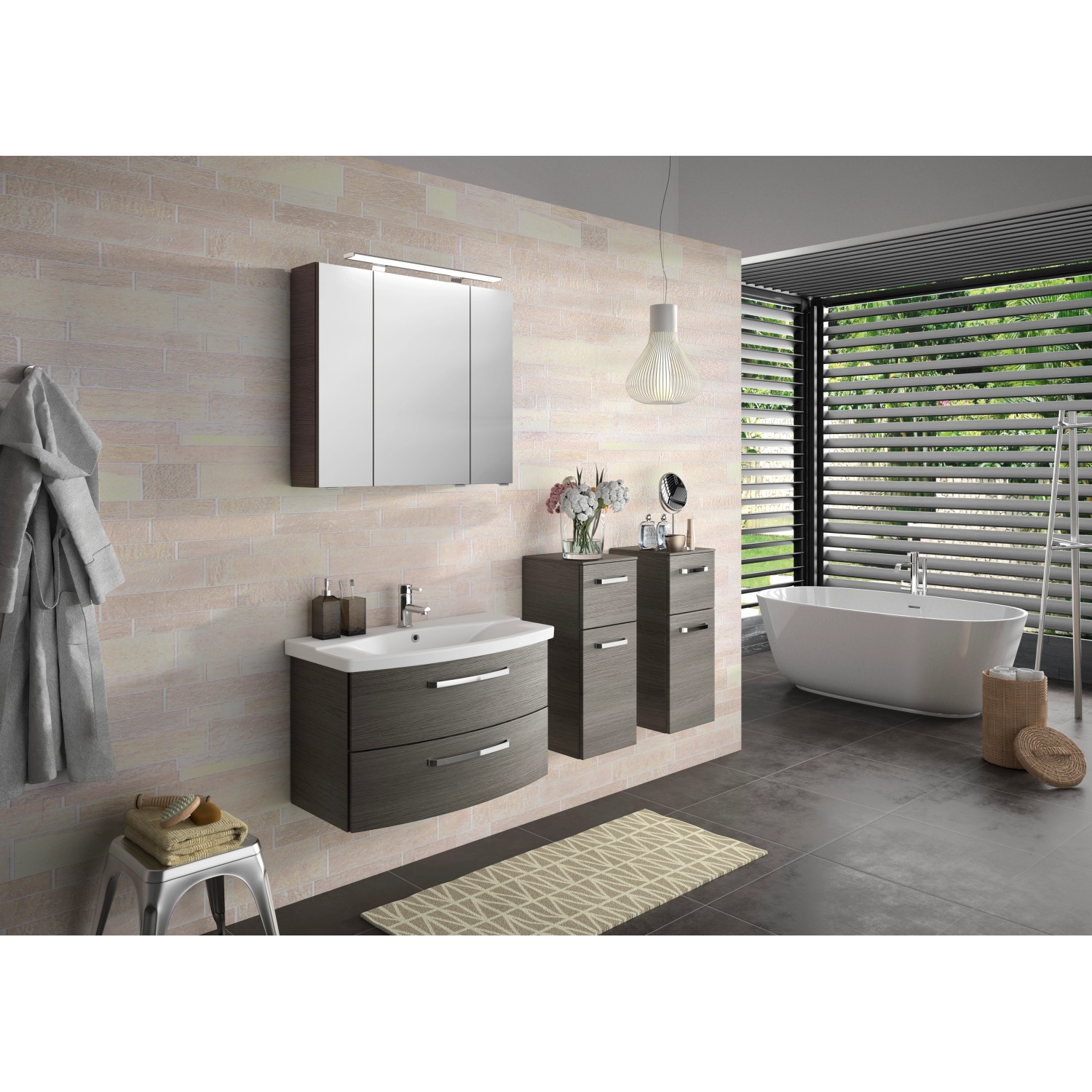 Pelipal Spiegelschrank Serie 4010 Graphit (80 cm) mit Beleuchtung in Badezimmerumgebung.