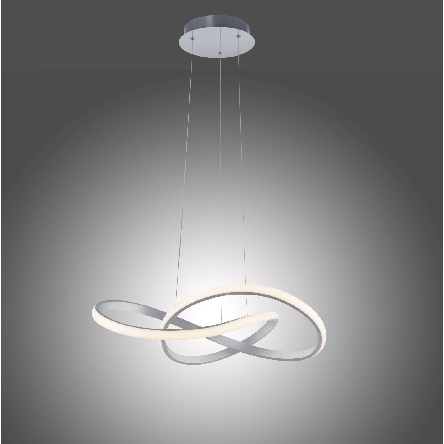 Moderne LED-Pendelleuchte Maria aus Aluminium, 57x120 cm, dimmbar, warmweißes Licht.