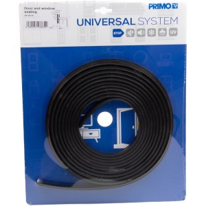 Primo Dichtung für Holzfenster und Türen, schwarz, 4-5mm x 6m, auf blauer Verpackung.