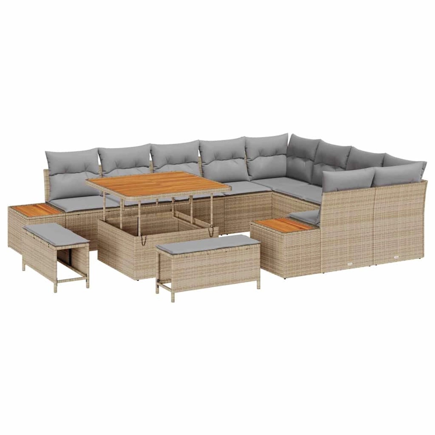 vidaXL Garten-Sofa-Set mit Kissen 12-Tlg Beige Poly Rattan 3362947 günstig online kaufen