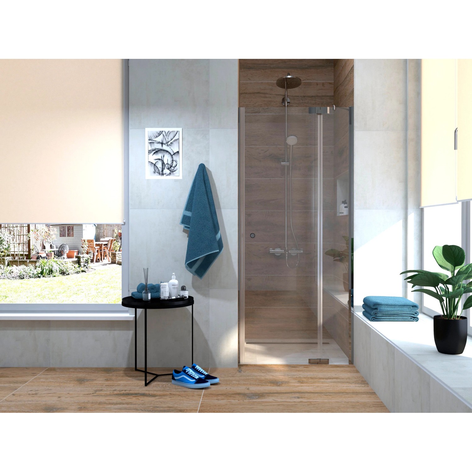 Dusch-Nischentür Brava Frame mit Festteil, Chrom, 80x200 cm, DIN rechts. Teilgerahmte Duschabtrennung.