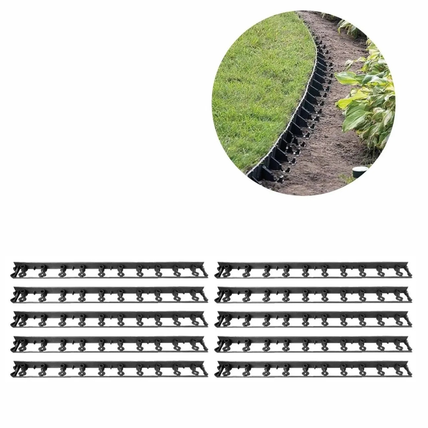 Green-Split Rasenkante, 10er Set, 10 m, Schwarz, aus Kunststoff zur Beetbegrenzung.