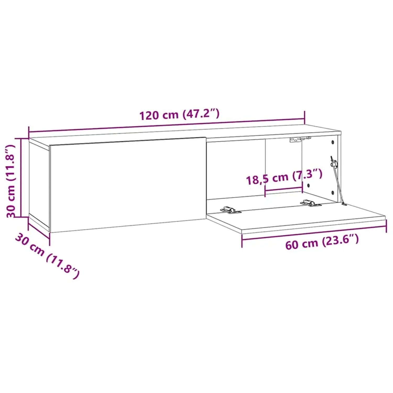 Weißer vidaXL TV-Schrank (120x30x30 cm) aus Holzwerkstoff mit zwei Klapptüren.