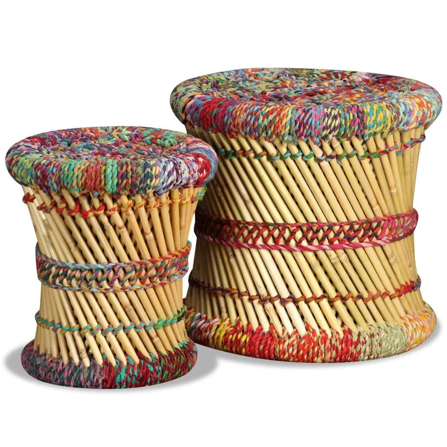 vidaXL Hocker mit Chindi-Details 2 Stk Mehrfarbig Bambus 244216