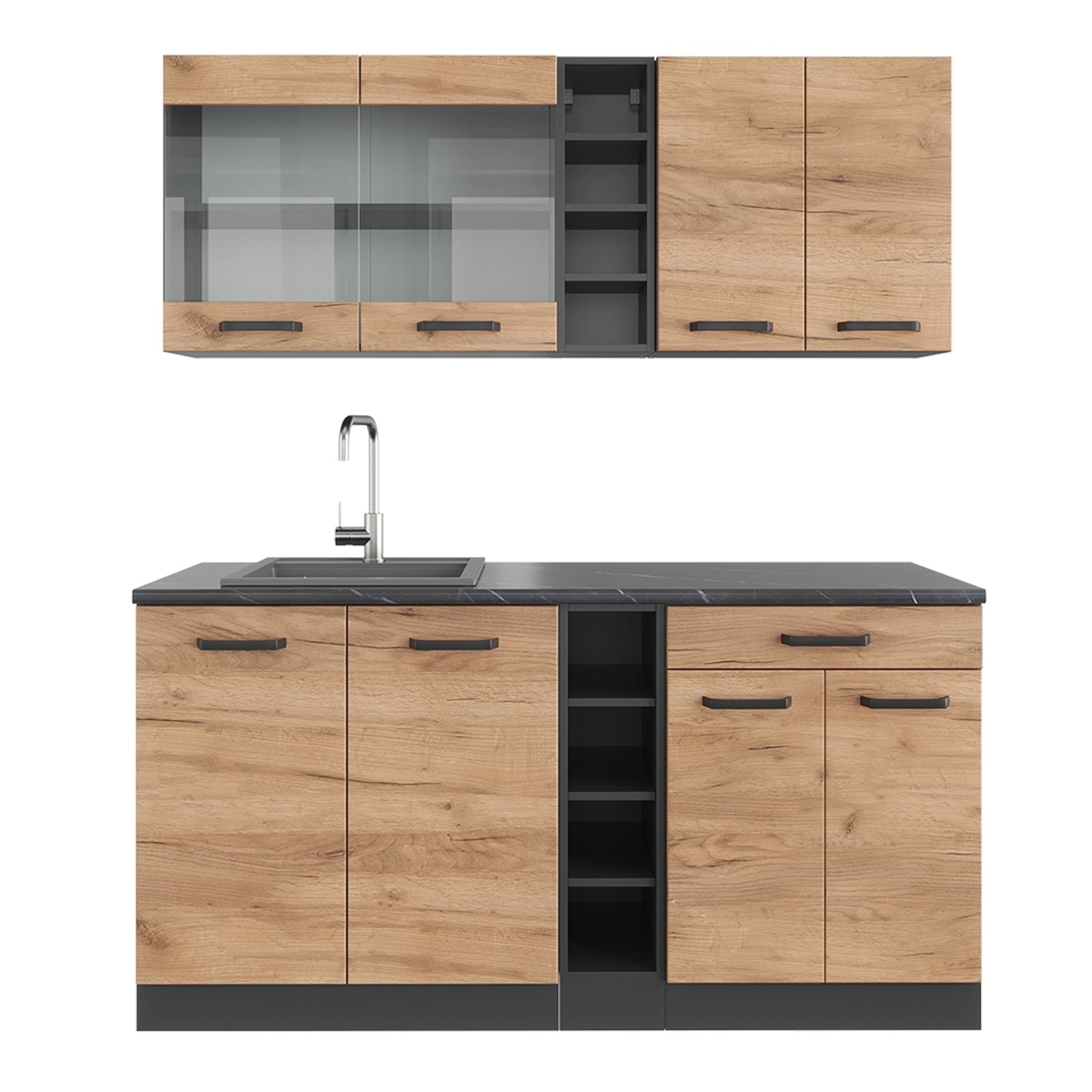 Vicco R-Line Singleküche Goldkraft Eiche/Anthrazit 160 cm ohne Arbeitsplatt günstig online kaufen