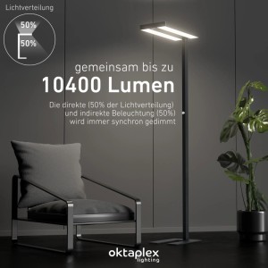 Schwarze Oktaplex Lyse LED Stehlampe mit Sensor, 10400 Lumen, dimmbar, neutralweiß, 80W. Büro-Beleuchtung.