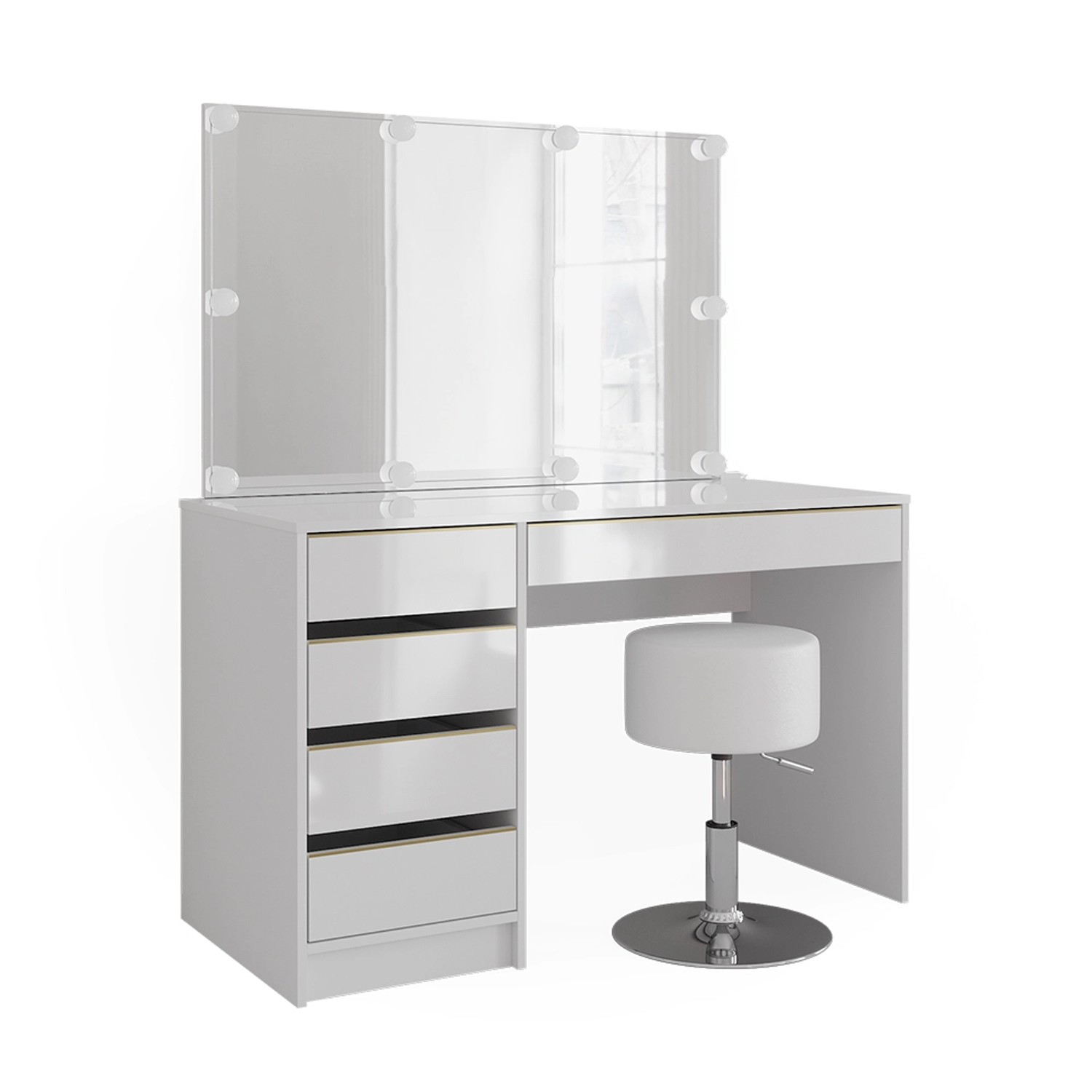 Vicco Schminktisch Sherry Weiß/Gold/Gold 120 cm mit LED Beleuchtung und Hoc günstig online kaufen
