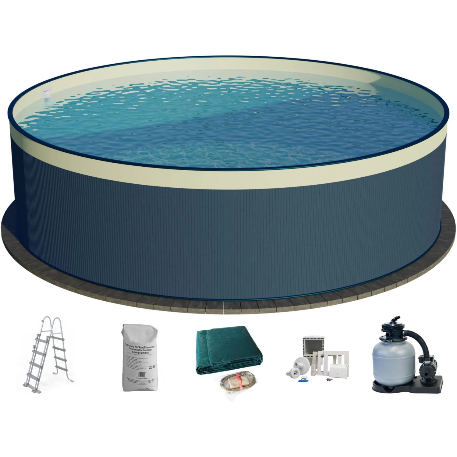 Waterman Stahlwandpool Set 6 teilig Hoch Rund 350 x 120 cm Stahl 0,4 mm Anthrazit Folie 0,3 mm Sand Waterman Stahlwandpool Set 6 teilig Hoch Rund 350 x 120 cm Stahl 0,4 mm Anthrazit Folie 0,3 mm Sand