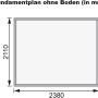 Fundamentplan des Karibu Holz-Gartenhauses Neuenburg 3, 238x210 cm, ohne Boden.
