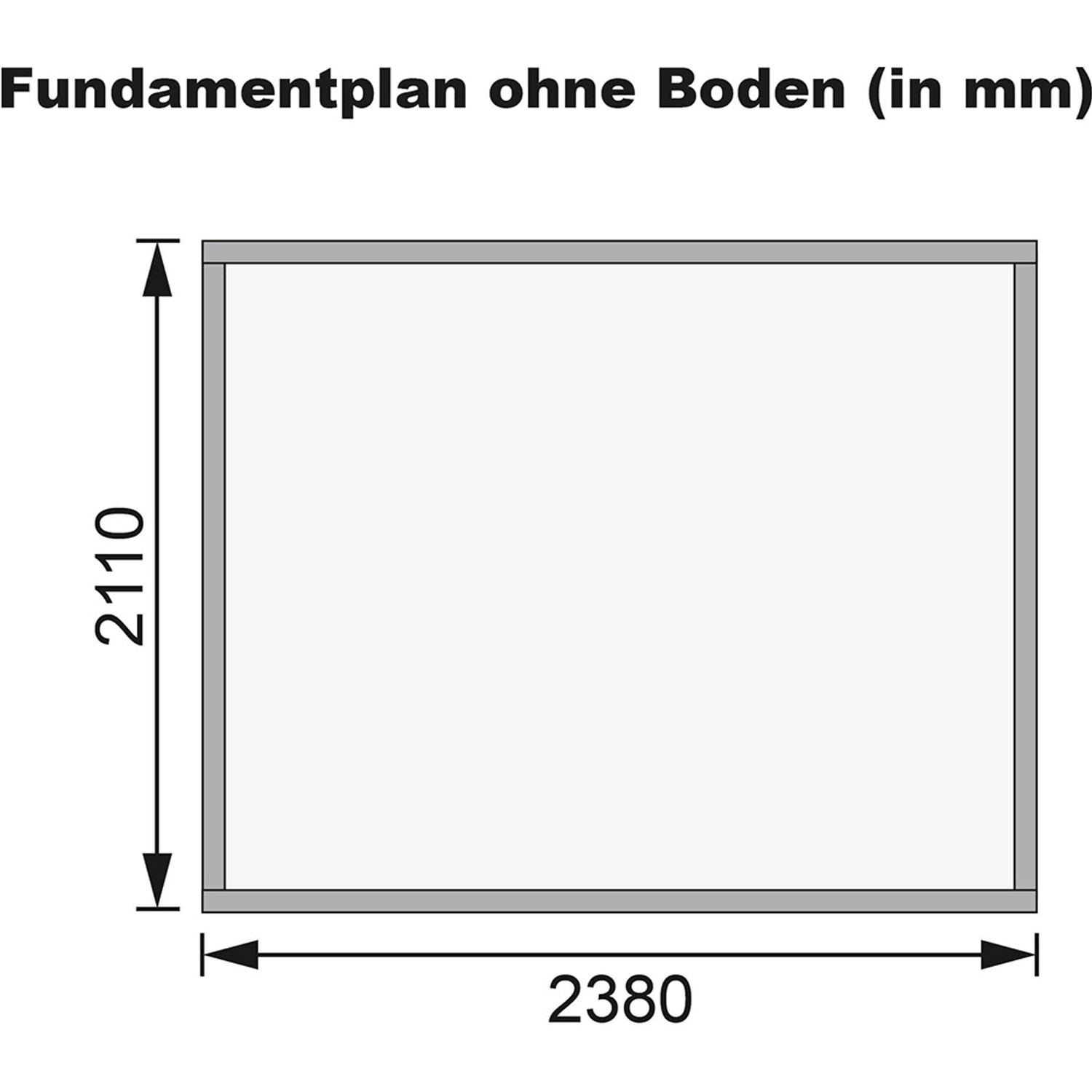 Fundamentplan des Karibu Holz-Gartenhauses Neuenburg 3, 238x210 cm, ohne Boden.