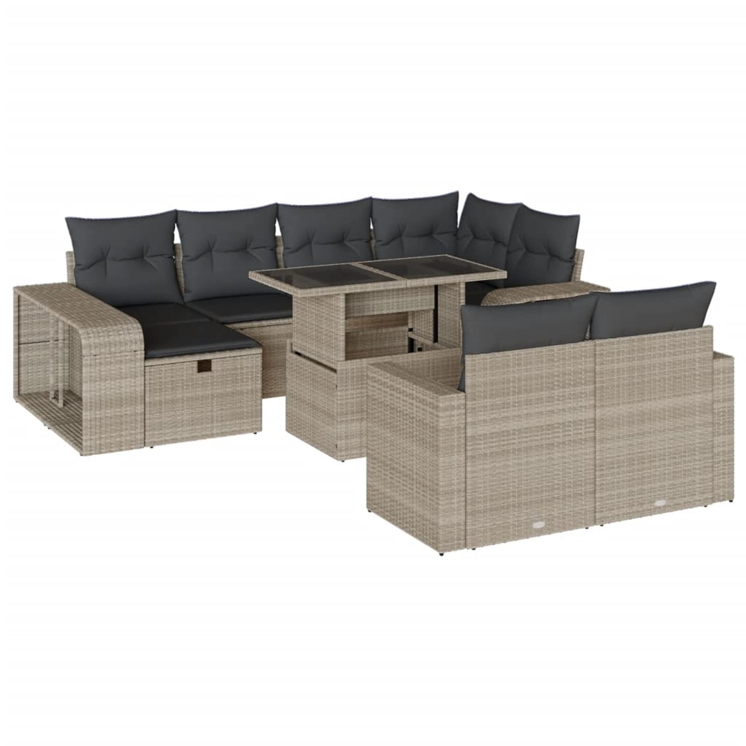 vidaXL 11-Tlg Garten-Sofagarnitur mit Kissen Hellgrau Poly Rattan 3276508 günstig online kaufen