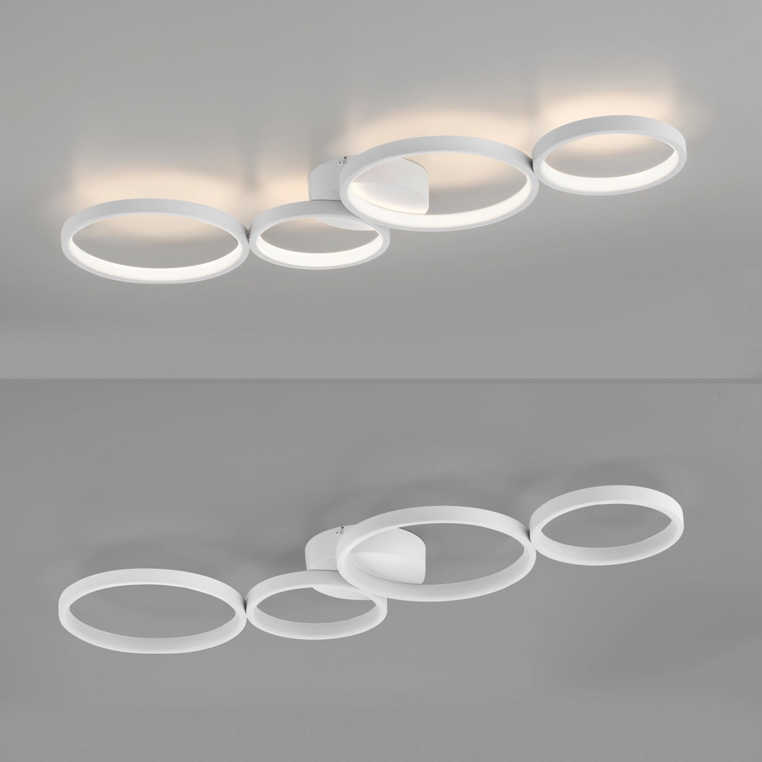 Moderne, dimmbare LED-Deckenleuchte Kiringe von Paul Neuhaus, 87x31,5 cm, Weiß, mit ringförmigem Design.