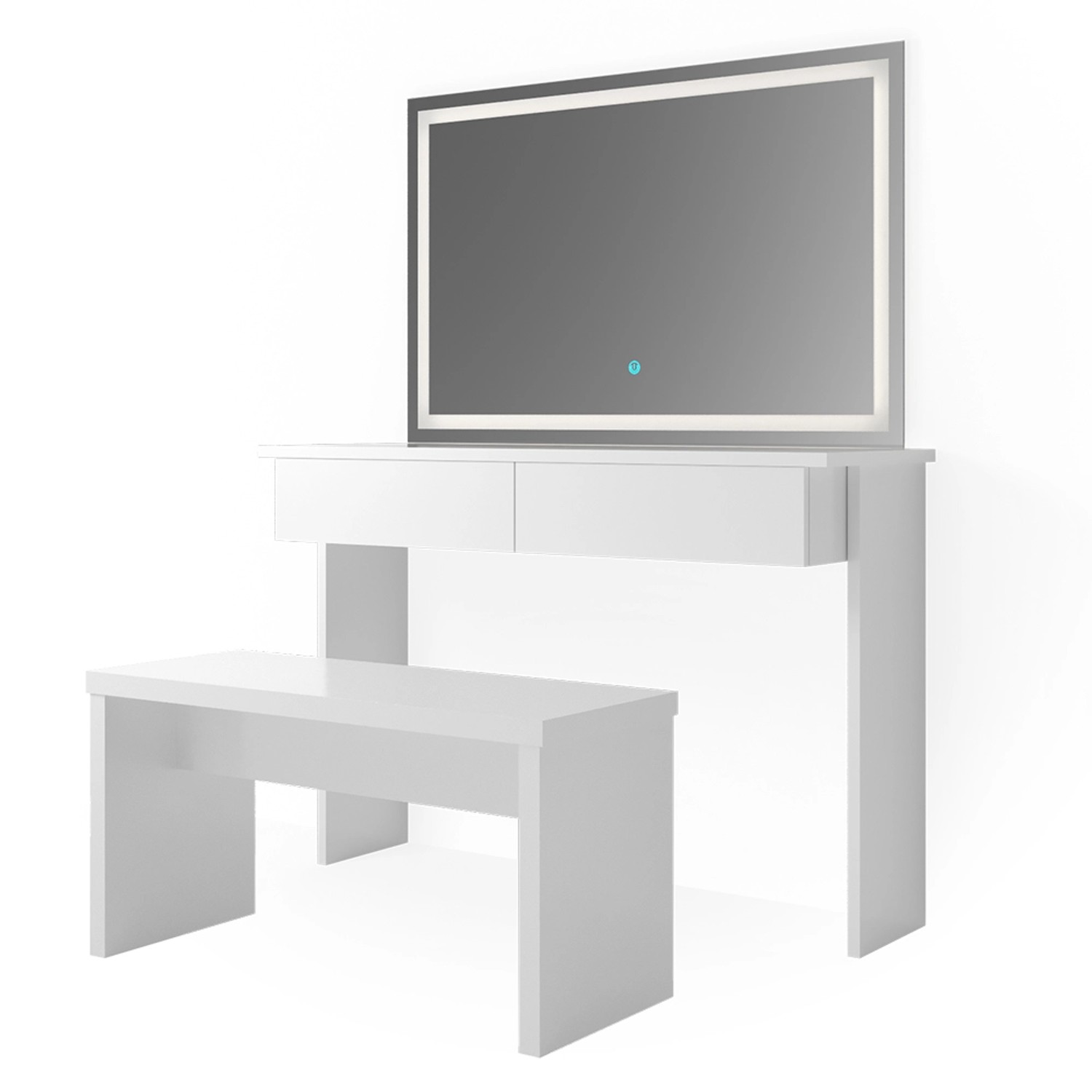 Vicco Schminktisch Azur Weiß 120 cm mit LED Spiegel und Bank günstig online kaufen