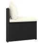 Schwarzes vidaXL Gartensofa aus Rattan mit cremefarbenen Auflagen. Teil einer 7-tlg. Garnitur.