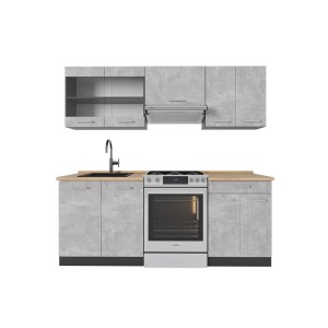 Vicco R-Line Küchenzeile, 200 cm, Beton/Anthrazit, ohne Arbeitsplatte. Küchenblock mit Spüle und Herd.