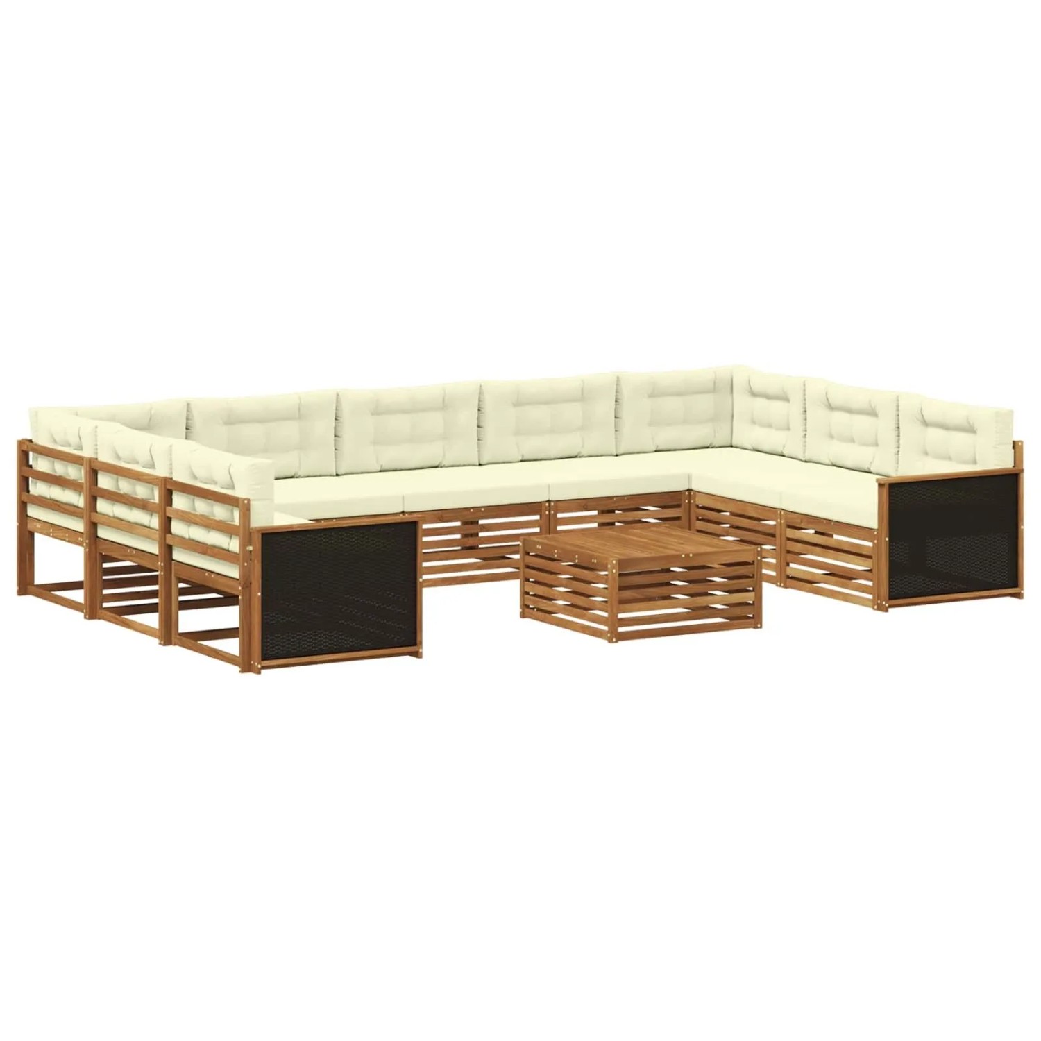 vidaXL Outdoor-Sofagarnitur 10 Stk Natur und Creme Massivholz Akazie 3383853