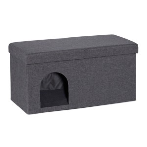 Relaxdays Katzenhöhle MDF Polyester Schaumstoff Grau Faltbar mit Deckel 38,5 cm x 74,5 cm x 37 cm 5,8 kg