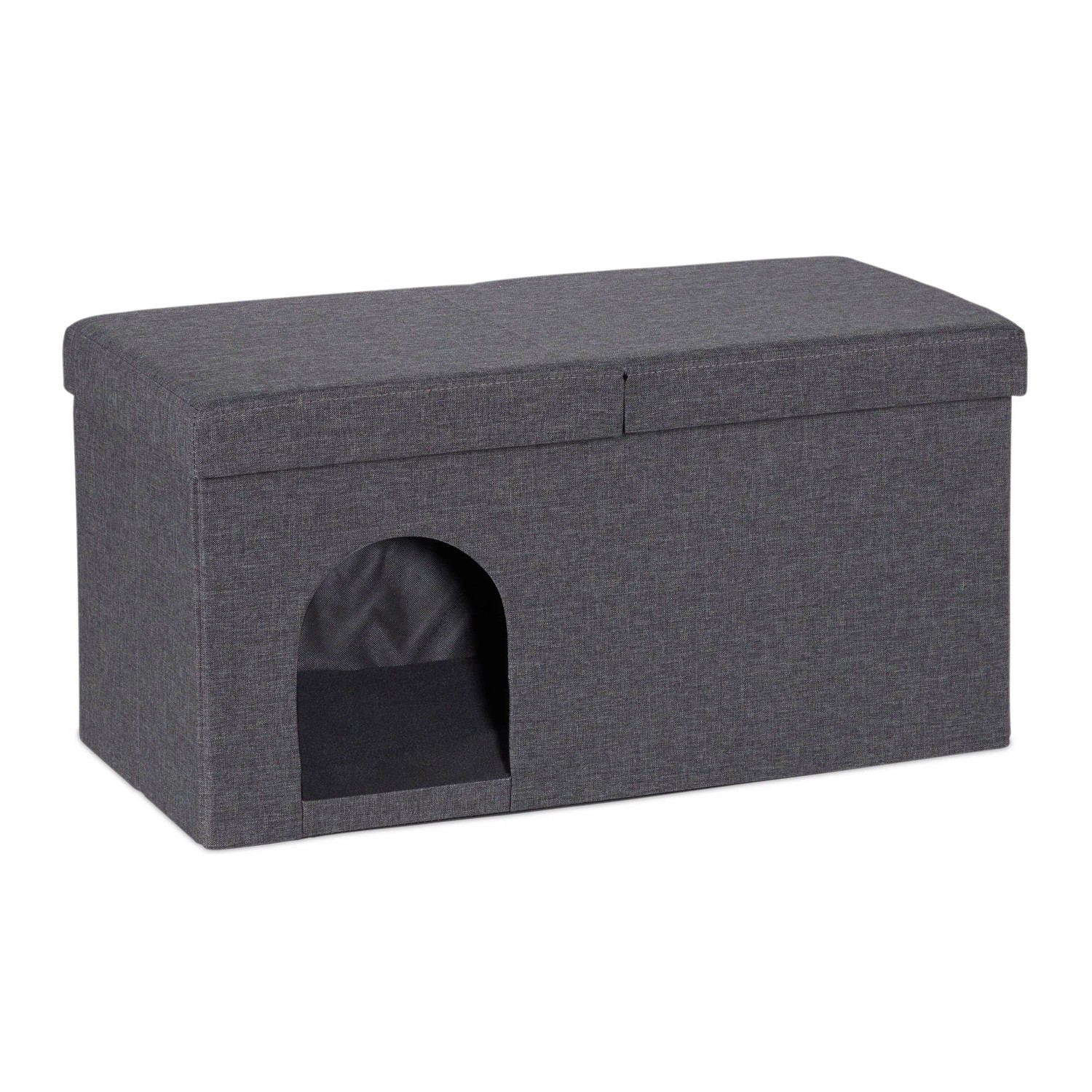 Relaxdays Katzenhöhle MDF Polyester Schaumstoff Grau Faltbar mit Deckel 38,5 cm x 74,5 cm x 37 cm 5,8 kg