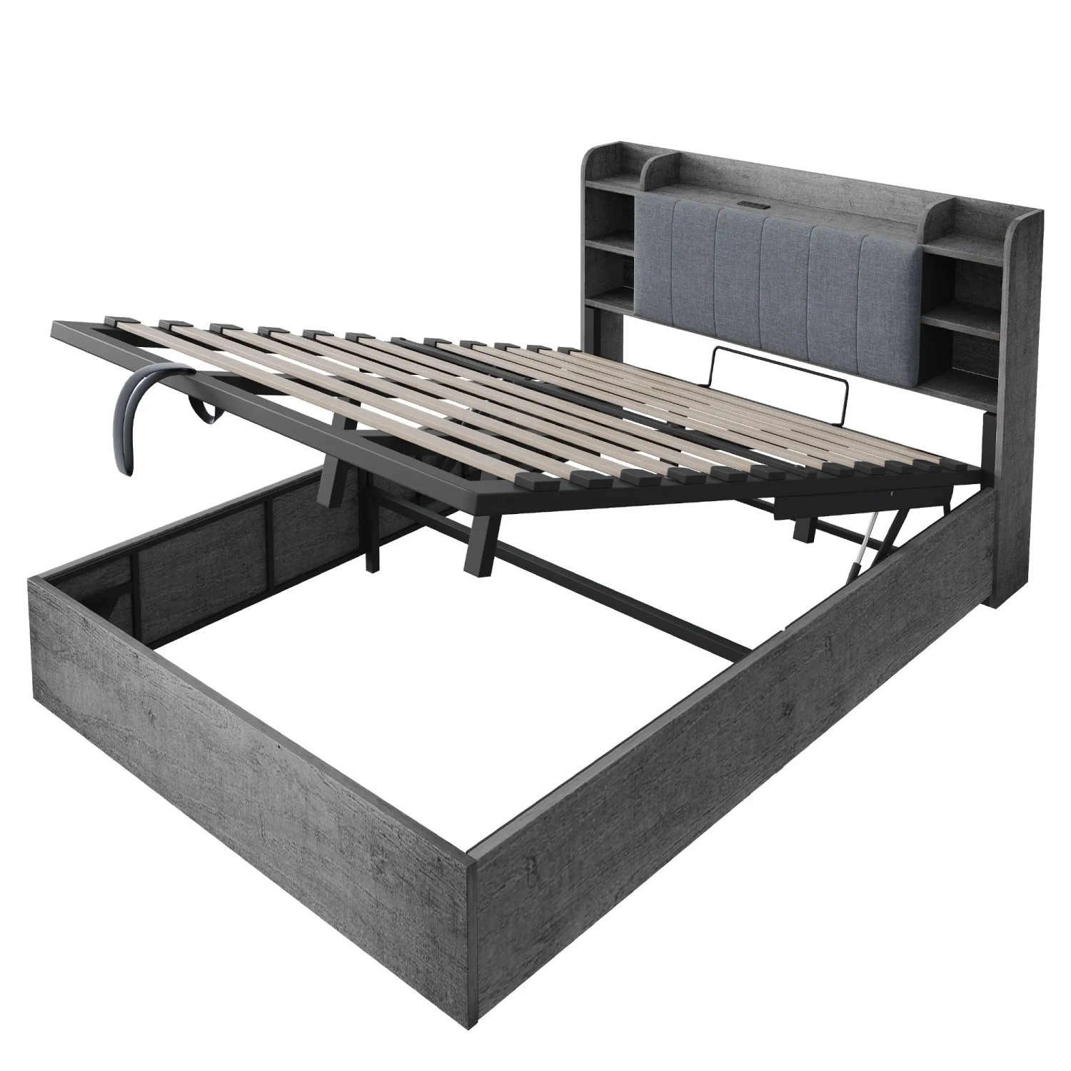 Merax Holzbett 180x200cm Hydraulik USB Stauraum Grau