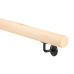 Kordo Wandhandlauf-Set, 2m, Tanne, mit schwarzen Halterungen für die Wandmontage.