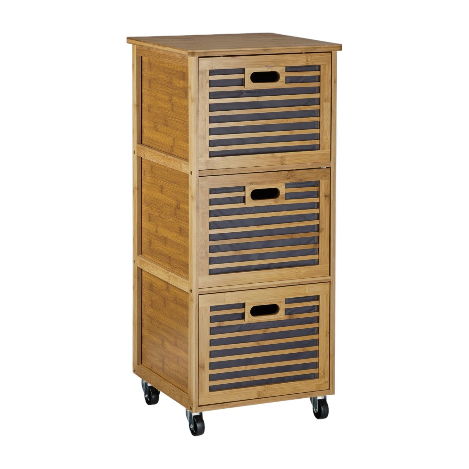 Relaxdays Rollwagen Bambus Natur mit 3 Schubladen mit Bremsen 92 cm x 41 cm x 41 cm 13,8 kg