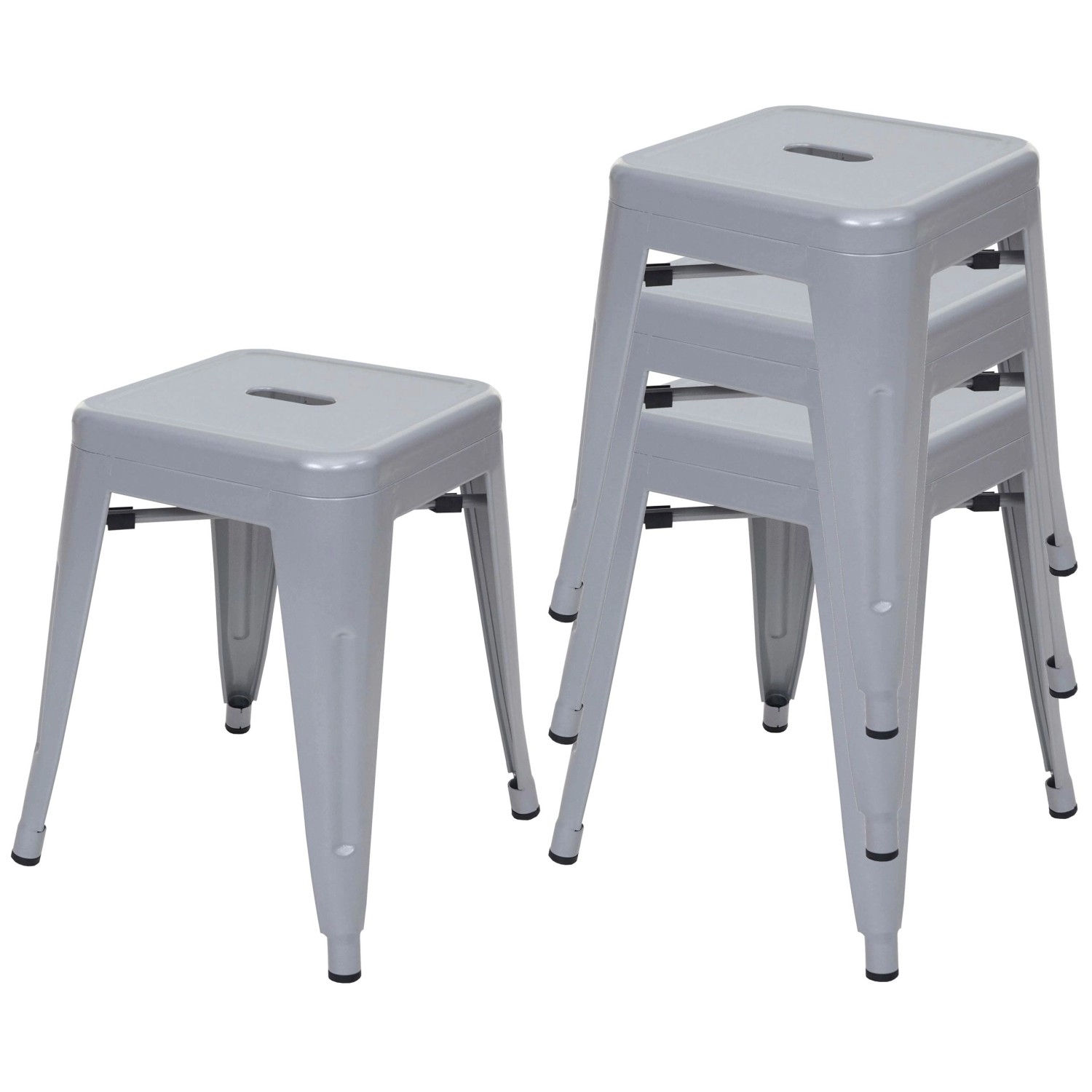 PROREGAL 4er-Set Hocker Sitzhöhe 46cm Metall Industriedesign Stapelbar Grau günstig online kaufen