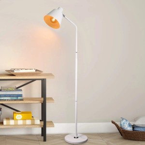 Weiße NETTLIFE Vintage-Stehlampe aus Metall mit E27-Fassung, höhenverstellbar, leuchtet warm im Wohnzimmer.