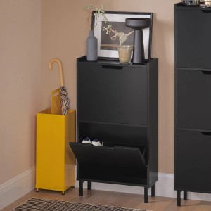 SoBuy Schuhkipper mit 2 Klappen Schuhschrank Schuhkommode Schwarz FSR151-SCH