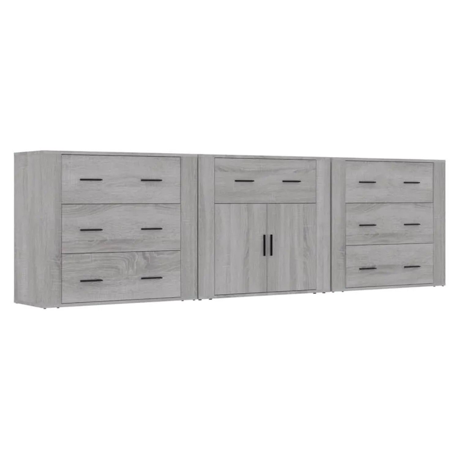 vidaXL Sideboards 3 Stk Grau Sonoma Holzwerkstoff 3185429