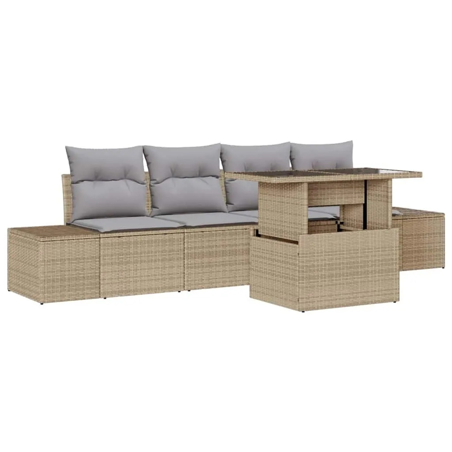 vidaXL Sofa Set mit Kissen 5-Tlg Beige und Hellgrau Poly-Rattan 3349086 günstig online kaufen